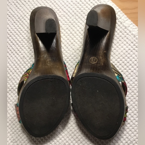 Xhilaration Shoes Womens 7.5 Platform Sandles High Heel Wooden Cloth Colorful - Picture 8 of 9